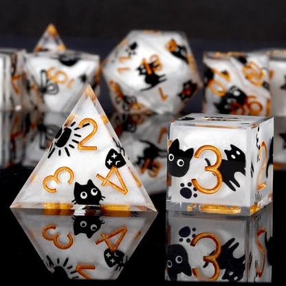 Haxtec Cat DND Dice Set White Sharp Edge Resin Dice Set with Dice Case, Handmade D and D Dice Polyhedral D&D Dice Set for TTRPGs Compatible with Dungeons and Dragons DND Gifts - color: White