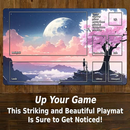 MTG Playmats, Landscape Board Game Mat with Storage Bag Mouse Pad for MTG DTCG CCG RPG Trading Card MTG Playing Mat with Zones Smooth Rubber Surface Battle 24 x 14 inches - color: Pink Sakura With Zones