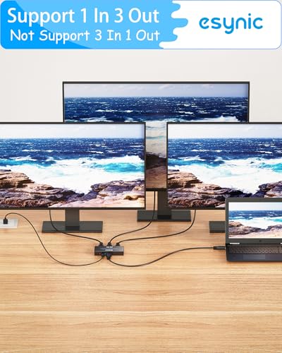 eSynic 4K@30Hz HDMI Splitter 1x3-1 in 3 Out HDMI Splitter for Dual Monitors-Plug & Play-Supports1080P 3D HDCP Bypass – for PS4/PS5, Projector, PC, TV, Office Conference -Only Mirror No Extend Mode - size: 1 in 3 Out