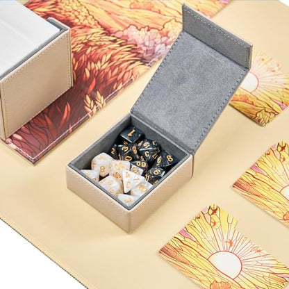 Card Deck Box for MTG Commander, Fits 100 Double-Sleeved Cards, Premium Leather, TCG Deck Box for Magic EDH, Magnetic Case with 3 Dividers & Dice Storage Box (Golden Plains) - color: Golden Plains, style: Deluxe