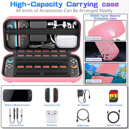 daydayup Switch Carrying Case Compatible with Nintendo Switch 2, with 24 Games Cartridges Protective Hard Shell Travel Carrying Pouch DS Case Pink - color: Pink, size: 2025-Inch