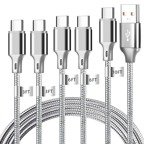 USB A to USB C Charger Cable, 5 Pack [3/3/6/6/10ft] Type C Fast Charging Cord High Data & Transfer Wire Compatible for iPhone 17/16/15 Plus/Pro Max iPad Pro Air Ps5 Controller Samsung Galaxy(Gray) - color: Grey, style: 5P A2C