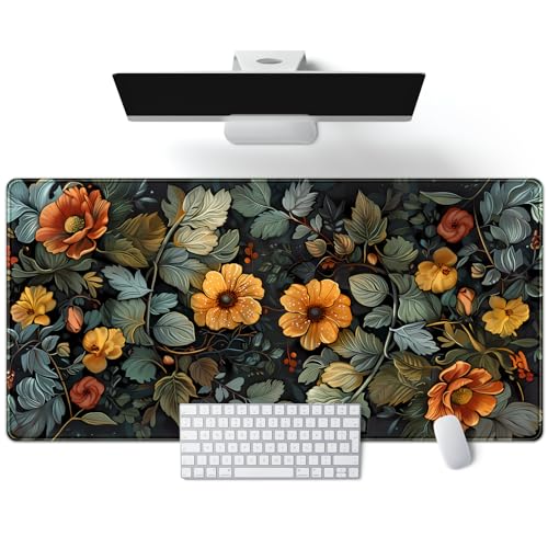Floral Desk Mat Old World Style Cottagecore Flowers Extended Mouse Pad Large Botanical Gaming Mousepad XXL Cute Aesthetic Computer Keyboard Mouse Mat 31.5''X15.7'' Desk Pad Office Decor - color: Floral