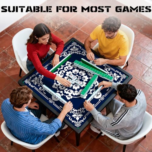 Blue Mahjong Mat for Table (31.5 X31.5 in), Non-Slip Noise Reduction | Mahjong Table Mat, Mah Jong Mat with Carrying Bag, Game Table Cover for Mahjongs Poker Card Dominoes, Christmas Gift - color: Fa