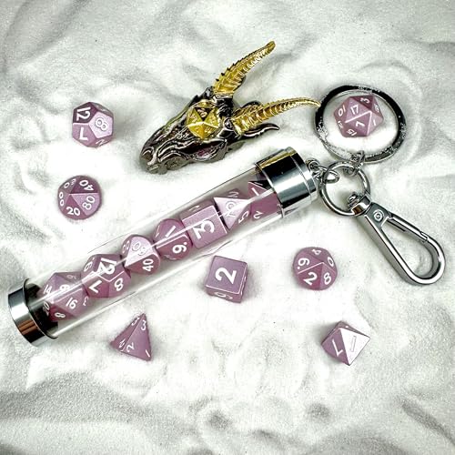 MYZOFEEL 7 pcs Mini Metal Dice Set for DND RPG Games with Keychain Case Portable Role Playing Dice Perfect Accessories - Polyhedral Dice, Dungeons and Dragon Game Dice Set D&D Gifts with Box (Pink) - color: (Pink)