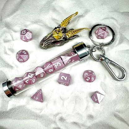 MYZOFEEL 7 pcs Mini Metal Dice Set for DND RPG Games with Keychain Case Portable Role Playing Dice Perfect Accessories - Polyhedral Dice, Dungeons and Dragon Game Dice Set D&D Gifts with Box (Pink) - color: (Pink)