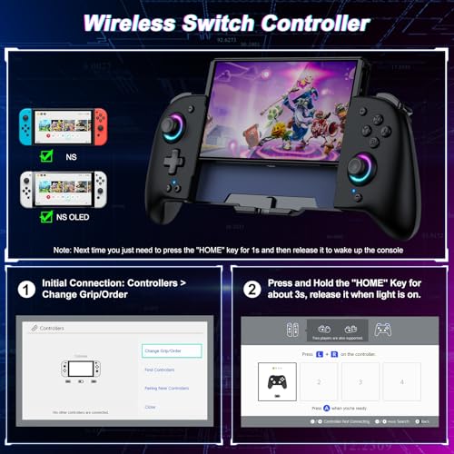 GIGEEKNY Switch Controllers Compatible with Nintendo Switch/Switch OLED, One-Piece Joypad Controller Replacement for Switch Pro Controller with 9 Lights Color, Turbo, Macro, KeyLinker APP