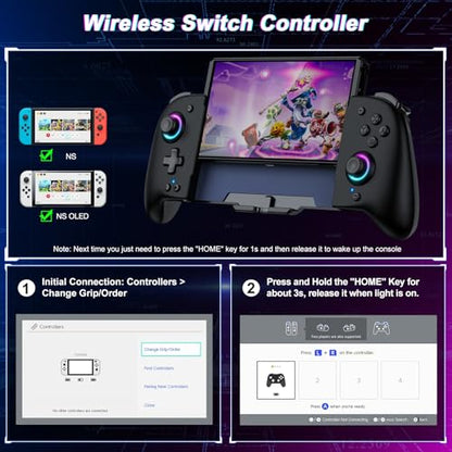 GIGEEKNY Switch Controllers Compatible with Nintendo Switch/Switch OLED, One-Piece Joypad Controller Replacement for Switch Pro Controller with 9 Lights Color, Turbo, Macro, KeyLinker APP