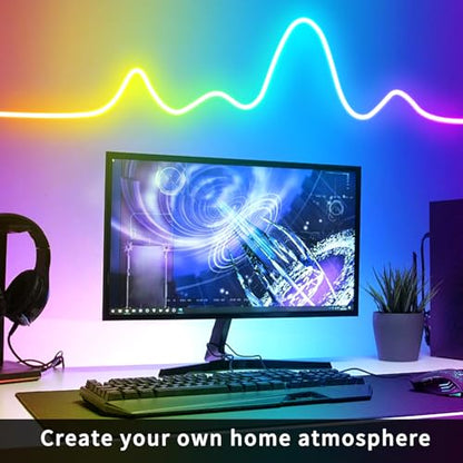 50ft LED Neon Lights with Remote and APP Control, IP65 Waterproof Flexible Neon Strip Lights 24V RGB LED Rope Lights for Bedroom,Living Room,DIY Decoration（with Snap &Screws） | Flexible Neon Strip Lights 24V RGB LED Rope Lights for Bedroom,Living Room,DIY