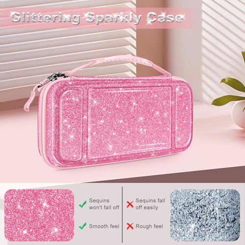 FINTIE Carrying Case for Nintendo Switch / Switch OLED Model (2021) | Shockproof, Hard Shell Protective Cover, Portable Travel Storage Bag, 10 Game Card Slots & Inner Pocket - color: glittering pink