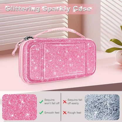 FINTIE Carrying Case for Nintendo Switch / Switch OLED Model (2021) | Shockproof, Hard Shell Protective Cover, Portable Travel Storage Bag, 10 Game Card Slots & Inner Pocket - color: glittering pink