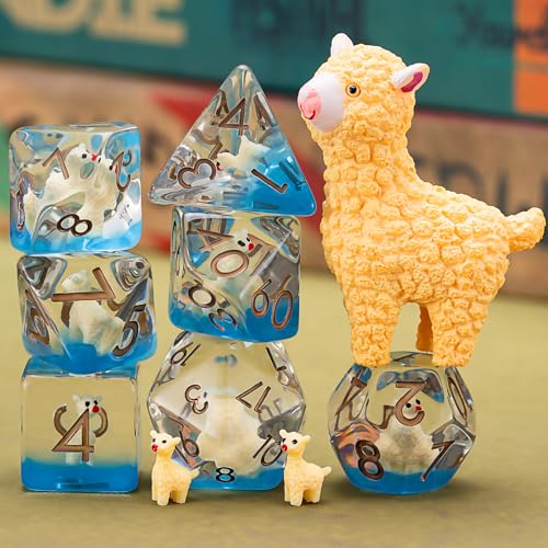 D&D Dice Set, Alpaca Resin Polyhedral Dice for Dungeons and Dragons, RPG, MTG DND 7-DIE (D4, D6, D8, D10, D12, D20, D%) - color: Alpaca
