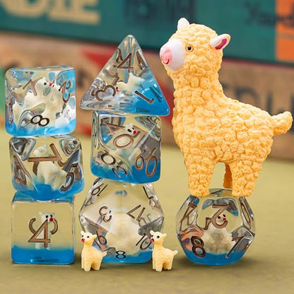 D&D Dice Set, Alpaca Resin Polyhedral Dice for Dungeons and Dragons, RPG, MTG DND 7-DIE (D4, D6, D8, D10, D12, D20, D%) - color: Alpaca