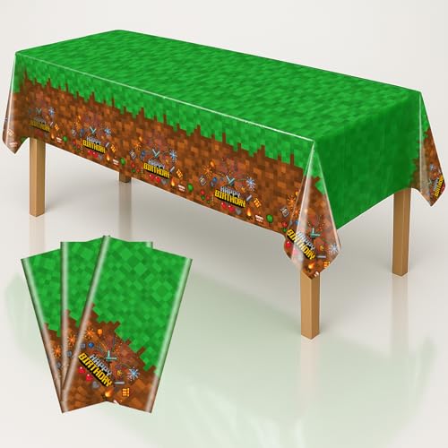 Pixel Design Party Tablecloths - 3 Piece Set - 54"x108" Oversized - Ideal for Craft Mining Theme Parties & Gamer Decor, Birthday Table Cover Decorations Supplies - color: Green Blown, size: 6pcs