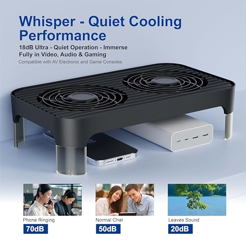 X4 Quiet USB Cooling Fan, High Speed Dual 140mm USB PC Fan with One-Touch Switch, Stackable Design for Router, Laptop, Receiver, Amplifier, DVR, PlayStation, Xbox, Computer Cabinet Cooling - color: Black