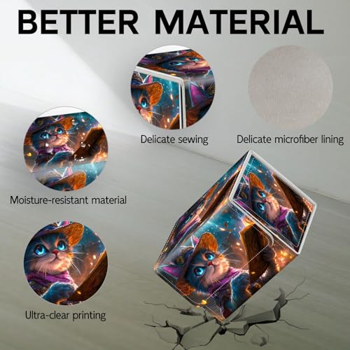 Trading Card Storage Box, Holds 100+ for MTG Cards, PU Leather with Magnetic Closure, Blue Mage Cat Reading Enchanted Tome Durable Deck Box for Magic the Gathering, Trading Card Games - color: Blue Mage Cat Reading Enchanted Tome