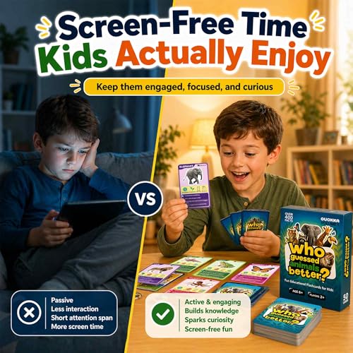 Quokka Who Guess It Better Animals Volume 1 – Educational Game with Visual Clues, Animal Discovery Card Set, 50 Cards, Screen-Free Travel Game for Kids Ages 6+ - color: Animals