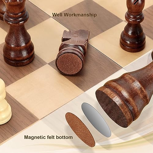 Magnetic Wooden Chess Set for Adults Kids 15'' Chess Board with Handmade Pieces, Folding Portable Travel Unique Chess Sets Game for Tournament Professional Beginner - size: 15 INCHES