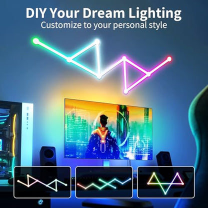 Phylosal Smart WiFi LED Wall Lights, 16M+ Color Dimmable Gaming Light Works with Alexa and Google Assistant, Music Sync, DIY and Timer Feature, RGB Light Bars for Gaming Room, Bedroom (9 Pcs,White)
