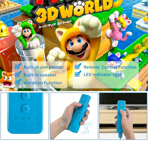 TechKen Wii Controller Pack - 2 Remote Controllers with Silicone Case and Wrist Strap, Compatible with Wii/Wii U - color: Blue