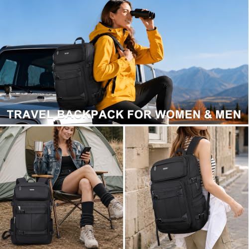PIJUSHI Casual Travel Backpack for Women with 16" Padded Laptop Compartment | Carry On Luggage with USB Charging Port, 1680D Water-Resistant Nylon, Airline Approved, For Daily, Hiking - color: Updated Black