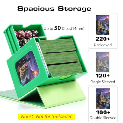 Patented MTG Commander DekBox, 100+ Double Sleeved Card Storage Box with Dice Tray, 35pt Card Holder & 2 Dividers - Magnetic Deck Case for TCG/CCG/Magic/Sports Cards, Green - color: GREEN