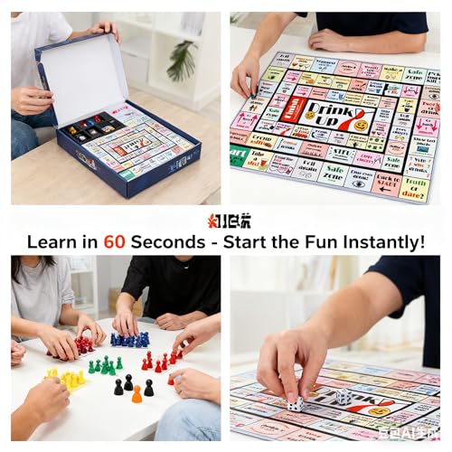 Drinking Games Adults Party Board: Spill-Proof Fabric Mat & 80+ Fun Challenges for College Dorm, House Parties
