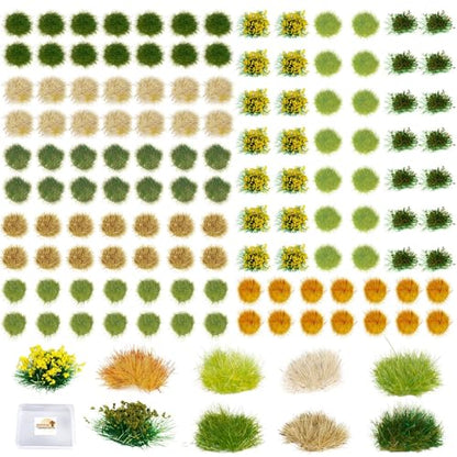Warmtree 126 Pcs Static Grass Bushy Tufts Lowland Shrubs Tuft Terrain Model Kit for Train Landscape Railroad Scenery Sand Military Layout Model Miniature Bases and Dioramas - color: Green,dry Yellow