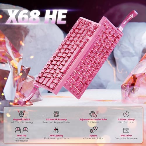 ATTACK SHARK X68HE RT Mechanical Gaming Keyboard 60% Wired TKL-Rose Contour | Adjustable Actuation,Hall Effect Magnetic Switch,8KHz Polling Rate,RGB Backlit,Top Mount,Side Printed Keycap for PC Mac Gamer - color: Rose Contour, size: Keyboard