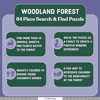 Mudpuppy Woodland Forest — 64 Piece Search & Find Puzzle Jigsaw Puzzle Featuring Diverse Woodland Animals and Over 40 Hidden Images to Find for Ages 4+ - color: Woodland Forest