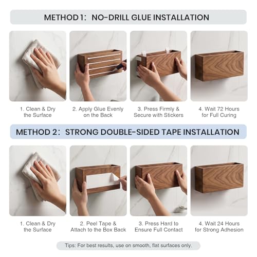 Remote Holder Hole-Free, Self-Adhesive Storage Wooden Box Large | Wall Mounted or Desk Mounted Container for Remote Phone Pencil Stationery Accessories Placement - size: Large