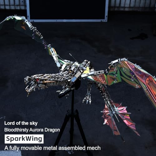 3D Metal Puzzle for Adults, Steampunk Bloodthirsty Aurora Dragon 3D Metal Model Kit with Stand, 3000+PCS Dragon 3D Puzzle Kit Jigsaw Animal DIY Craft Gift