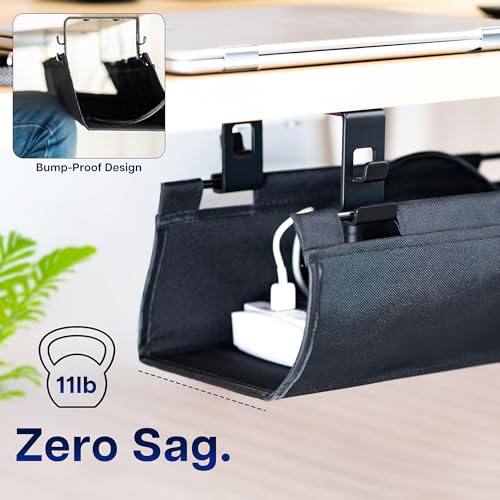VIVO Screw-on Under Desk 16 inch Fabric Cable Management Tray, Wire Concealer, Power Strip Storage, Workspace Organization, Easy Fold Down Access, Black, DESK-AC16F-S - size: 16"