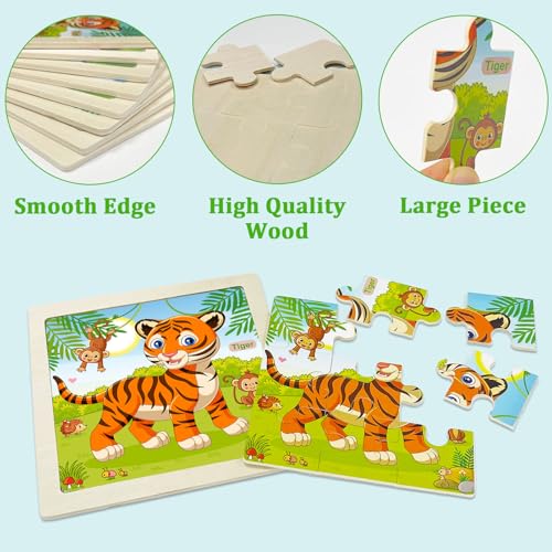 Wooden Puzzles for Toddlers 3+, 9 Pieces Animal Jigsaw Puzzles for Kids Ages 3-5, Preschool Learning Activities, Learning & Educational Toys, Gifts for Boys, Girls - color: Animals1
