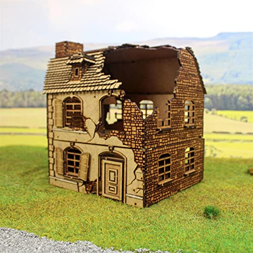 War World Gaming Semi-Destroyed Normandy House for Historical Wargames – 28mm Laser Cut MDF Building - size: Semi-Destroyed Normandy House