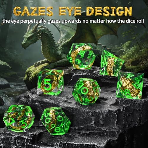 FONVGOGO Magic Lord Rings DND Dice Set, Sharp Edge Resin D and D Dice with Box 7Pcs Dungeons and Dragons Polyhedral Dice Set for Role Playing Game Gift Tabletop Games (Ring Green) - color: Ring Green