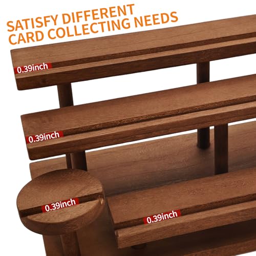 Wooden Trading Card Display Stand Fit 35-100pt Cards Cases, 5-Tier Card Holder for PSA Graded, Sports Cards, Mag Holders, Large Capaticy Wood Stand for Basketball Baseball Magnetic Graded Sleeves Cards Cases