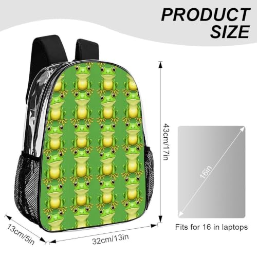 Teddy Bear Printed Clear PVC Backpack Stadium Security Approved | Stadium Approved, Green Frog, with Zipper Compartments for Concerts Festivals Sports Work Security - color: Pattern (325)