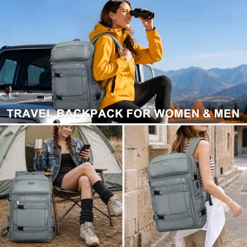 PIJUSHI Casual Travel Backpack for Women with 16" Padded Laptop Compartment | Carry On Luggage with USB Charging Port, 1680D Water-Resistant Nylon, Airline Approved, For Daily, Hiking - color: Updated Grey Blue
