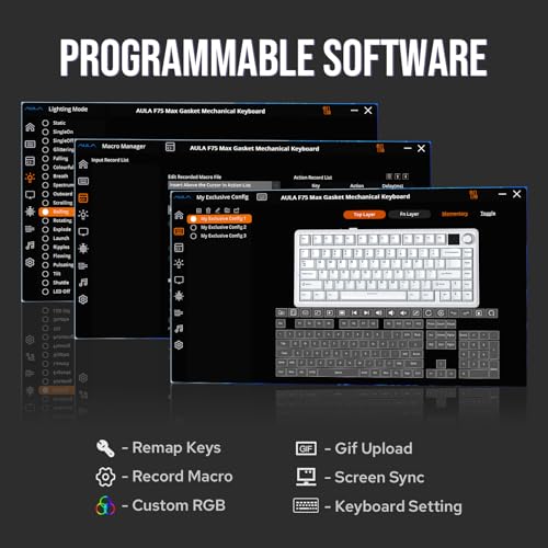 EPOMAKER X Aula F75 MAX Wireless Mechanical Keyboard with TFT Screen and Knob, Gasket Gaming Keyboard in 75% Layout, Hot Swappable, RGB Backlight, for PC/Mac/Linux (Black Gradient) - color: Black Gradient