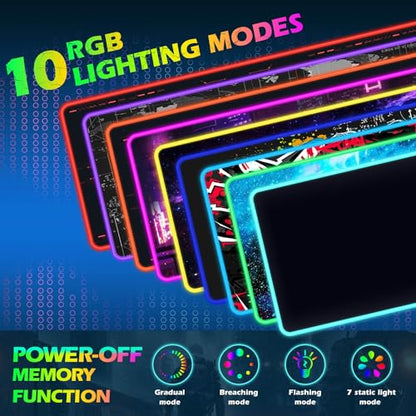 ToLuLu RGB Gaming Wireless Charging Mouse Pad, 5/7.5/10/15W 10 Light Modes LED Mouse Pad Computer Keyboard Mat Mousepad, 800x300x4MM Extended Large Desk Mat for Gaming, MacBook, Laptop, PC, Black - color: Black