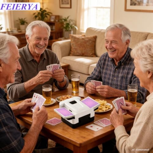 FEIERYA Automatic Card Shuffler 2/1/4/6 Deck | Battery-Operated Electric Playing Card Shuffler,Compatible with UNO,Poker for Home Card Game,Travel - size: 2 Decks Rechargeable USB
