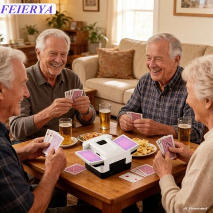 FEIERYA Automatic Card Shuffler 2/1/4/6 Deck | Battery-Operated Electric Playing Card Shuffler,Compatible with UNO,Poker for Home Card Game,Travel - size: 2 Decks Rechargeable USB