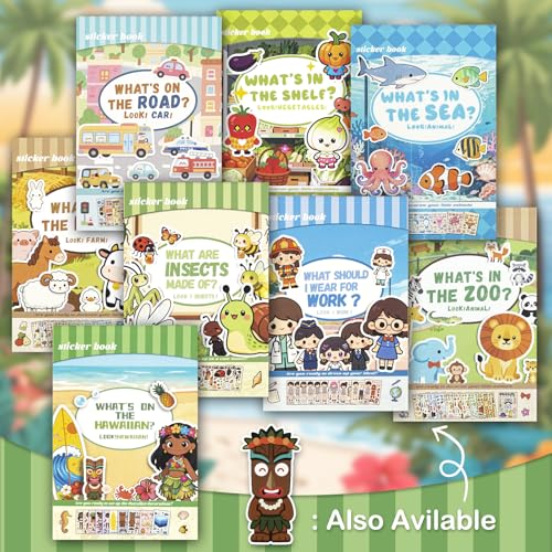 Summer Stickers for Kids, Make a Face Hawaiian Tiki Party Decorations, Water Bottle Stickers for Toddler Crafts, Tropical Luau Party Favors and Goodie Bag Stuffers (10 Sheets + 1 Scene Card) - style: Hawaii