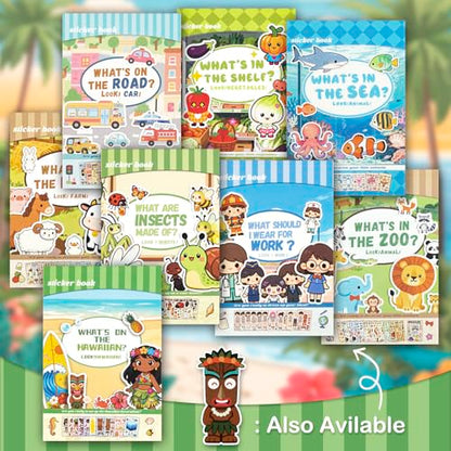 Summer Stickers for Kids, Make a Face Hawaiian Tiki Party Decorations, Water Bottle Stickers for Toddler Crafts, Tropical Luau Party Favors and Goodie Bag Stuffers (10 Sheets + 1 Scene Card) - style: Hawaii