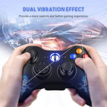 2 Pack Xbox 360 Controller, Wireless Controllers Gamepad Upgraded Joystick Compatible with Xbox 360 & Slim/Windows 11/10/8/7 PC Controller with 2.4GHz Receiver (Black) - color: 2 Pack Black