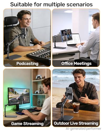 Desktop Mic Arm Stand 2.68lbs Max Heavy Duty Microphone Mount with Silent Mute Knob Compatible with Rode PodMic Shure SM7B for Podcast Gaming Streaming Office Desk Setup Boom Arm