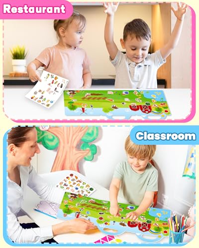 Walenced Reusable Sticker Book for Toddlers, Travel Stickers for Kids, Toddler Craft Activities Toys, Birthday Gifts for Boys & Girls - style: Farms