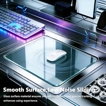 Glass Gaming Mouse Pad,Clear Hard Surface Gaming Mousepad,17.7''X15.7'' Tempered Glass Desk Mat,Ultra-Smooth Large Square Desk Mat,Improved Precision and Speed for Esports FPS Players - color: Transparent