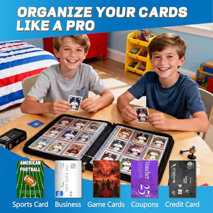 Football Card Binder with Sleeves, 9-Pocket Portable Card Protectors Album Holder Book with Zipper, Fits 900 Cards with 50 Removable Sleeves, Football Cards Display Storage Carrying Case - color: Football-02